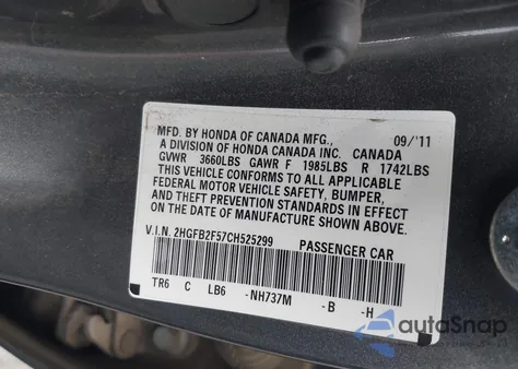 2012 Honda Civic Lx z USA, uszkodzony, nr VIN 2HGFB2F57CH525299